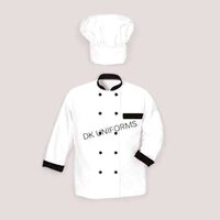 Men Chef Uniforms - Cotton Fabric, Size 36-44, White With Black Piping | Machine Washable, Ideal For Kitchen Use