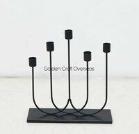Matte Black Candle holder with five arms iron made for lighting decorations