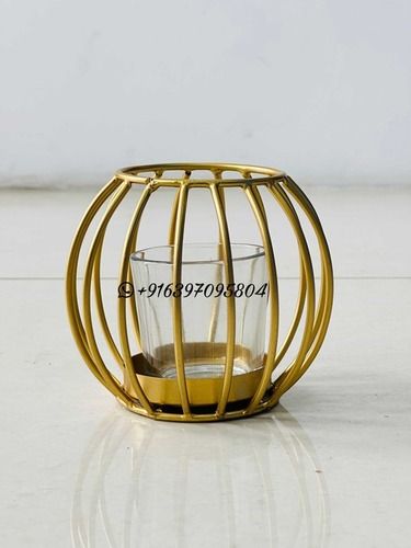 GCO Small Round Tea Light holder in iron with golden powder coated finish