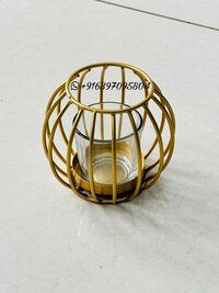 GCO Small Round Tea Light holder in iron with golden powder coated finish