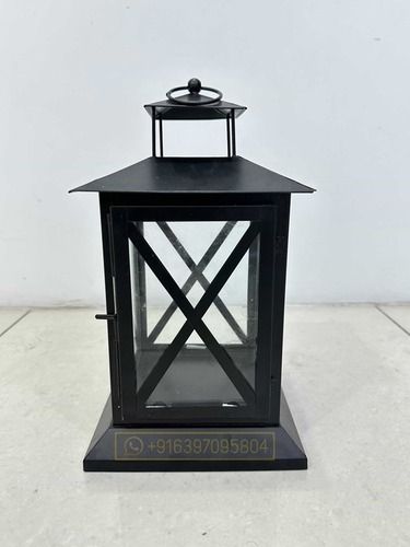 Black Casual Lantern In Iron With Matte Black Powder Coated Finish For Hanging And Table Decorations - Material: Metal