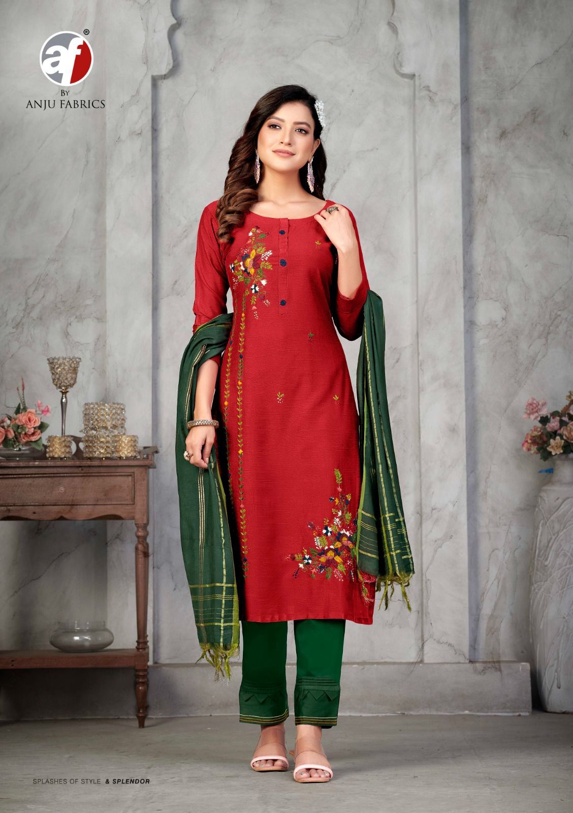 Designer Silk Kurtis with Knot Work By Anju Fabrics