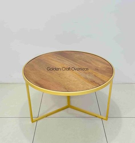 Stainless Steel Coffee Table With Wooden Top Gold Glossy Finish For Interiors - Assembly: No Assembly Required