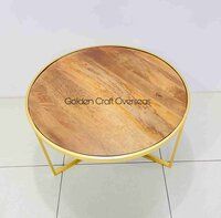 Stainless Steel coffee table with wooden top gold glossy finish for interiors