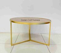 Stainless Steel coffee table with wooden top gold glossy finish for interiors