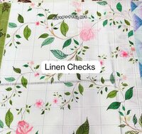 Linen Checks Printed Fabric - 44 Meter Width, All Colors Available | Washable, Printed Texture, Plain Style For Suit, Saree, And Dress Material