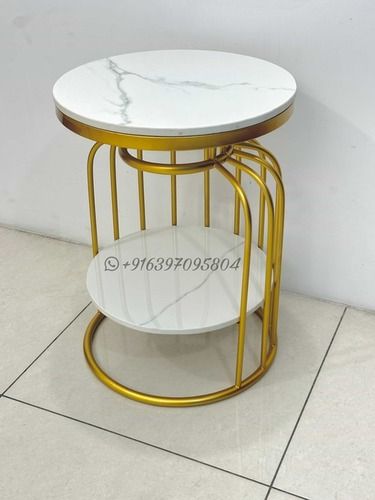 Modern Contemporary Side Table With Two Levels For Interior Decorations Composite Marble Top - Assembly: No Assembly Required