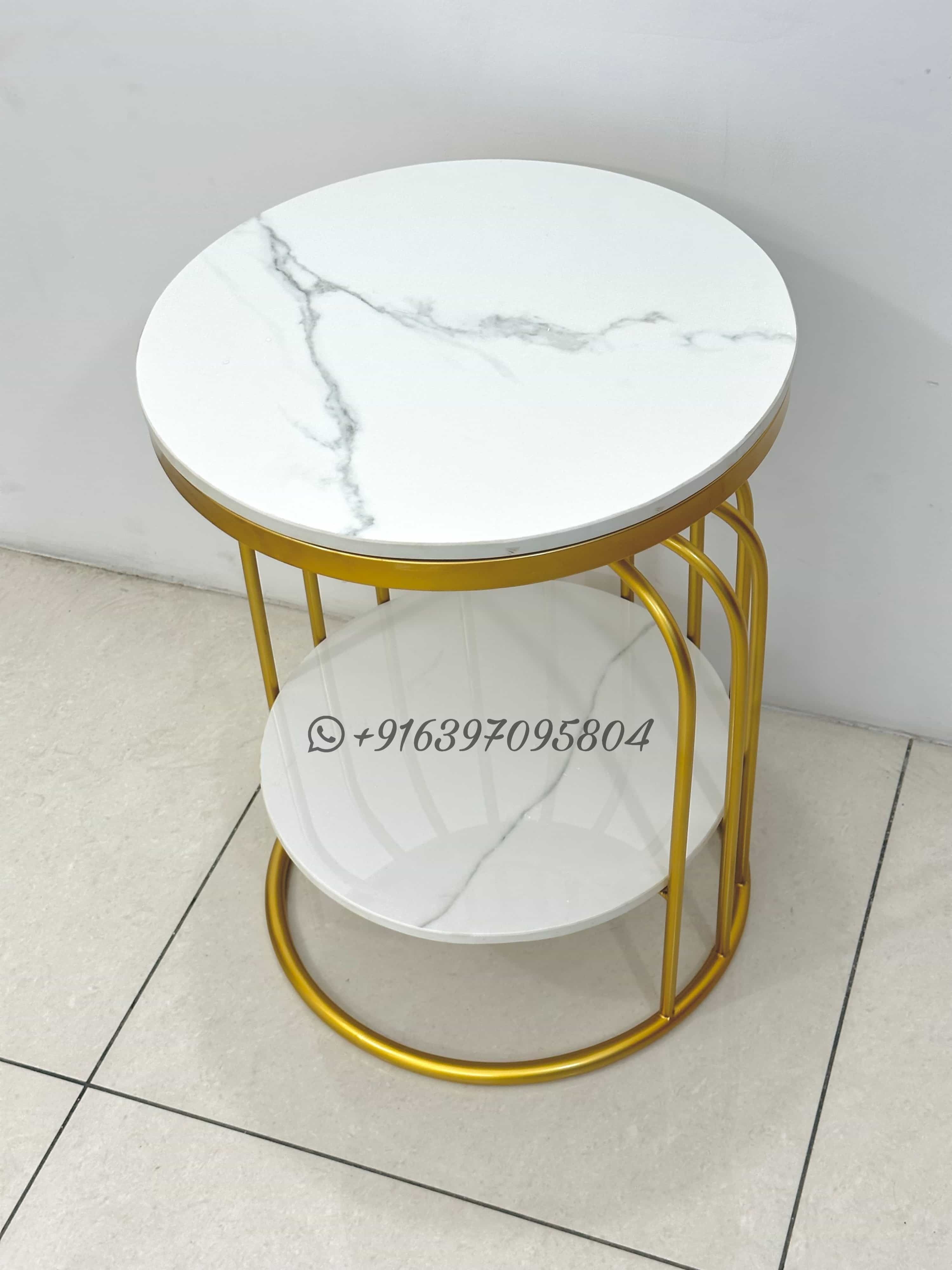 Modern Contemporary Side Table with two levels for interior decorations composite marble top