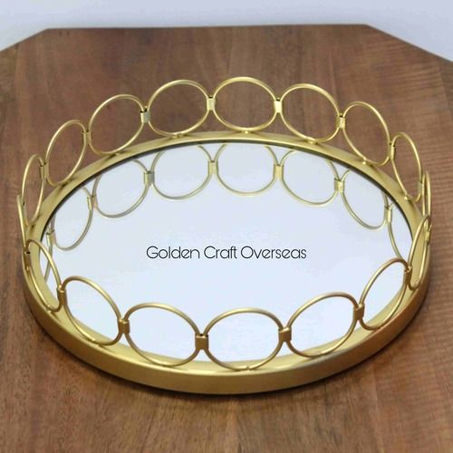 Modern hamper mirror trays in iron with golden powder coated finish for giftings