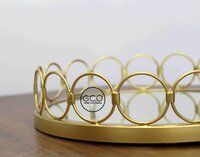 Modern hamper mirror trays in iron with golden powder coated finish for giftings