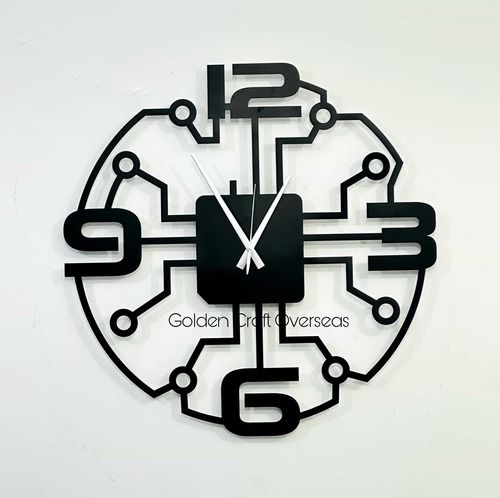 Modern laser cutting Wall clock in iron with matte black powder coated finish for interiors