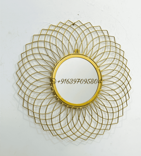 GCO Metal Wall Mirror Flower Shape in iron with Golden Powder Coated finish for home interiors