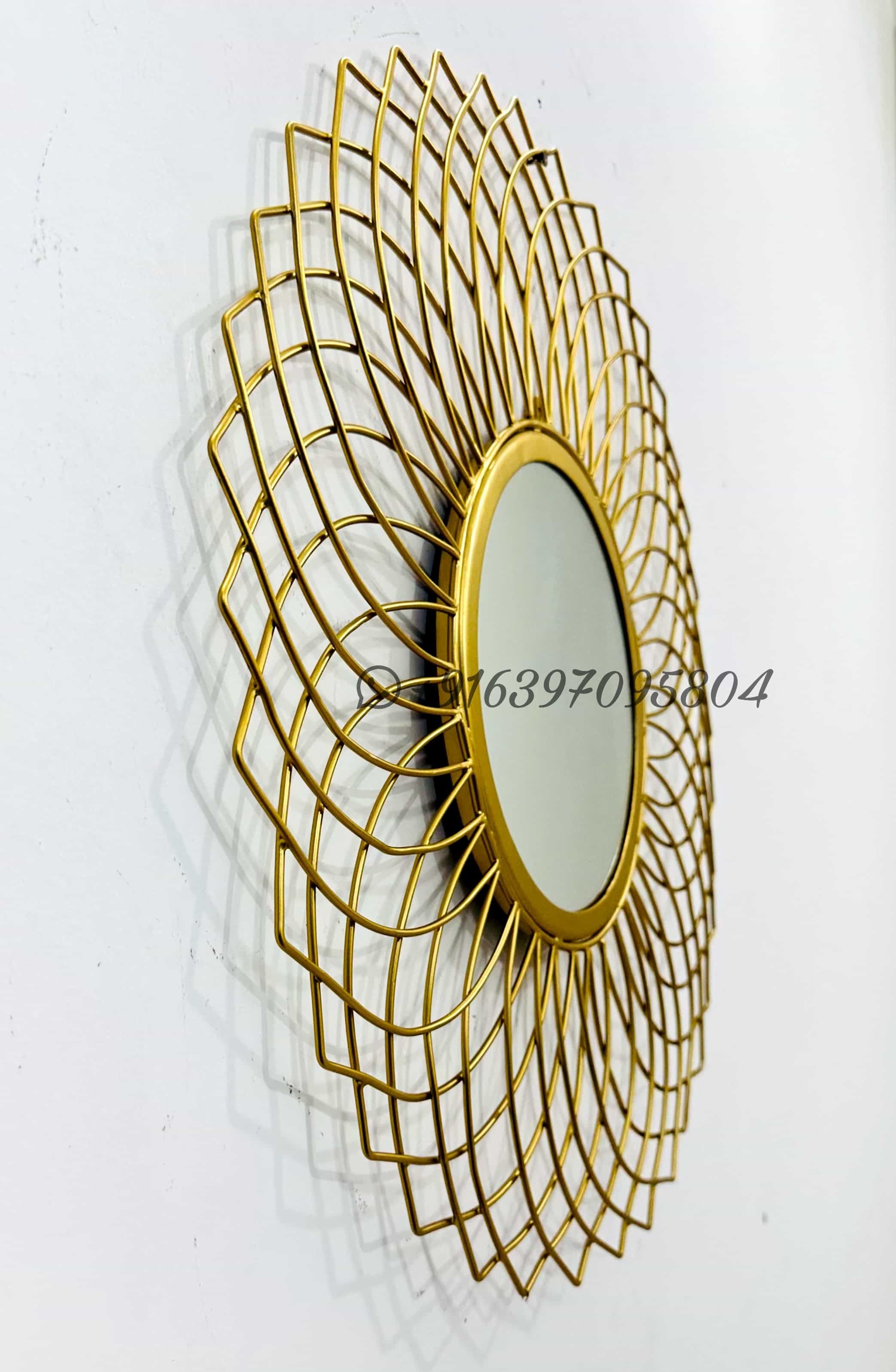 GCO Metal Wall Mirror Flower Shape in iron with Golden Powder Coated finish for home interiors