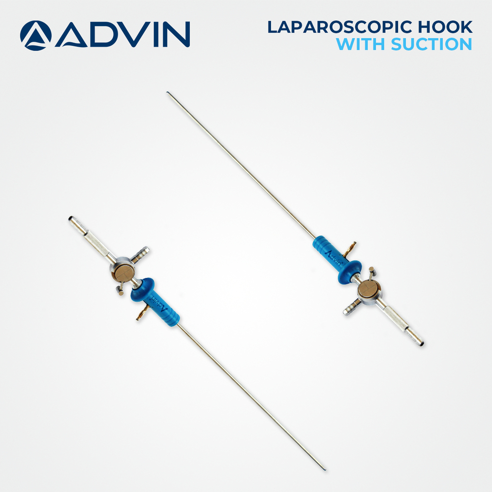 Laparoscopic Hook With Suction - Advanced Monopolar Electronic Hand Instrument, Precision Irrigation & Suction Control - Reduces Eschar Build-Up & Smoke, Extended Insulation for Greater Safety