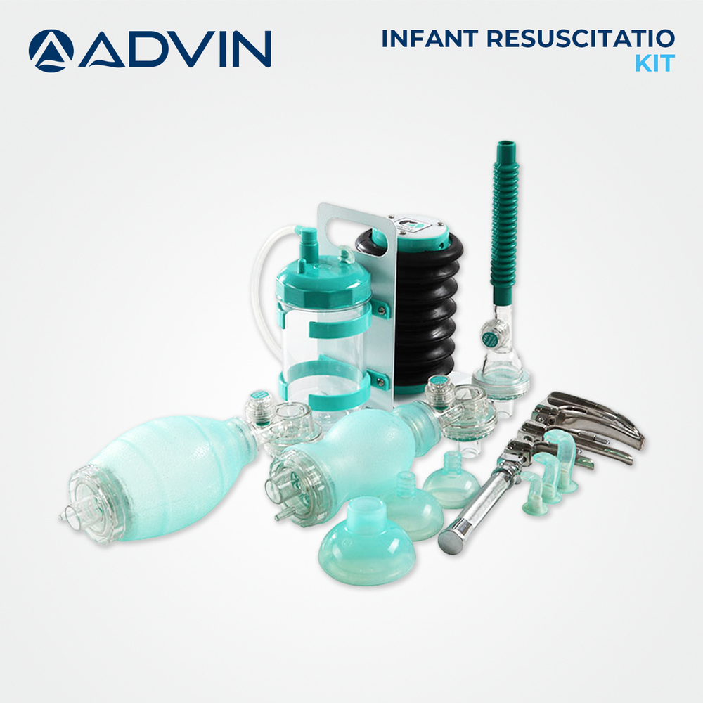 Infant Silicone Manual Resuscitator - Autoclavable 360 Rotatable Patient Connector Silicone Face Mask & Airways Advanced Non-Rebreathing Valve System | Includes Laryngoscope Foot Suction & Kit Bag