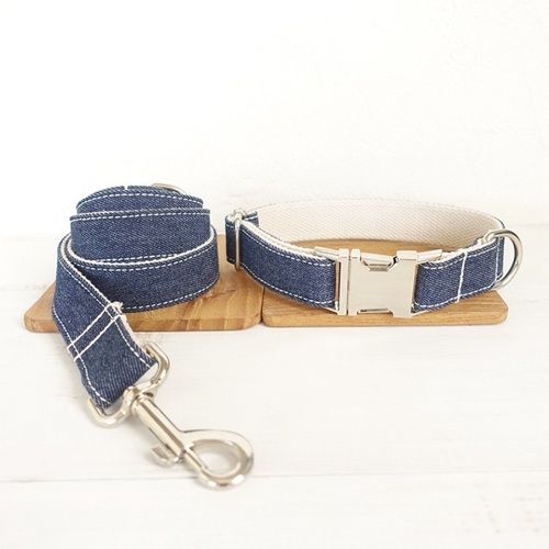 Denim Dog Collar With Leash Set