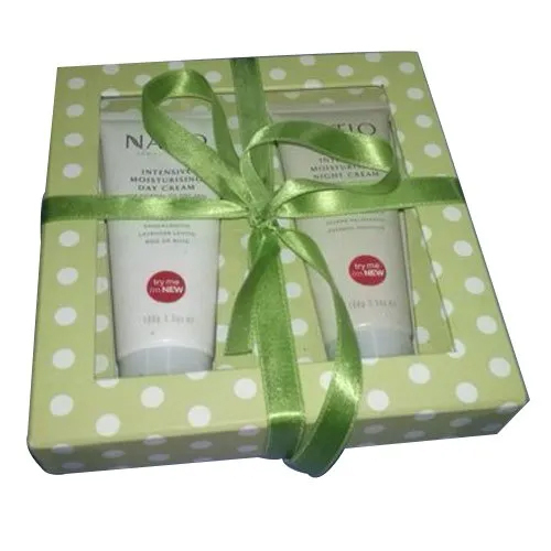 Cosmetic Packaging Box - Cardboard Material, Square Shape, Green Color | Matte Lamination, Embossed Surface, Ideal for Gifts