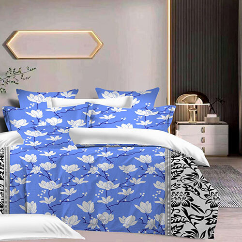 Flower On Blue Design Printed Bed Sheet