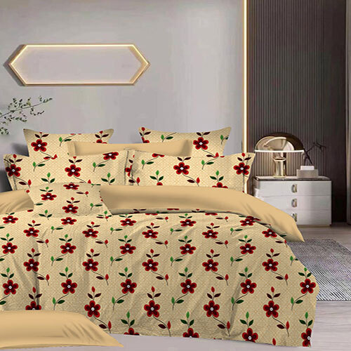 Red Flower On Yellow Color Bed Sheet