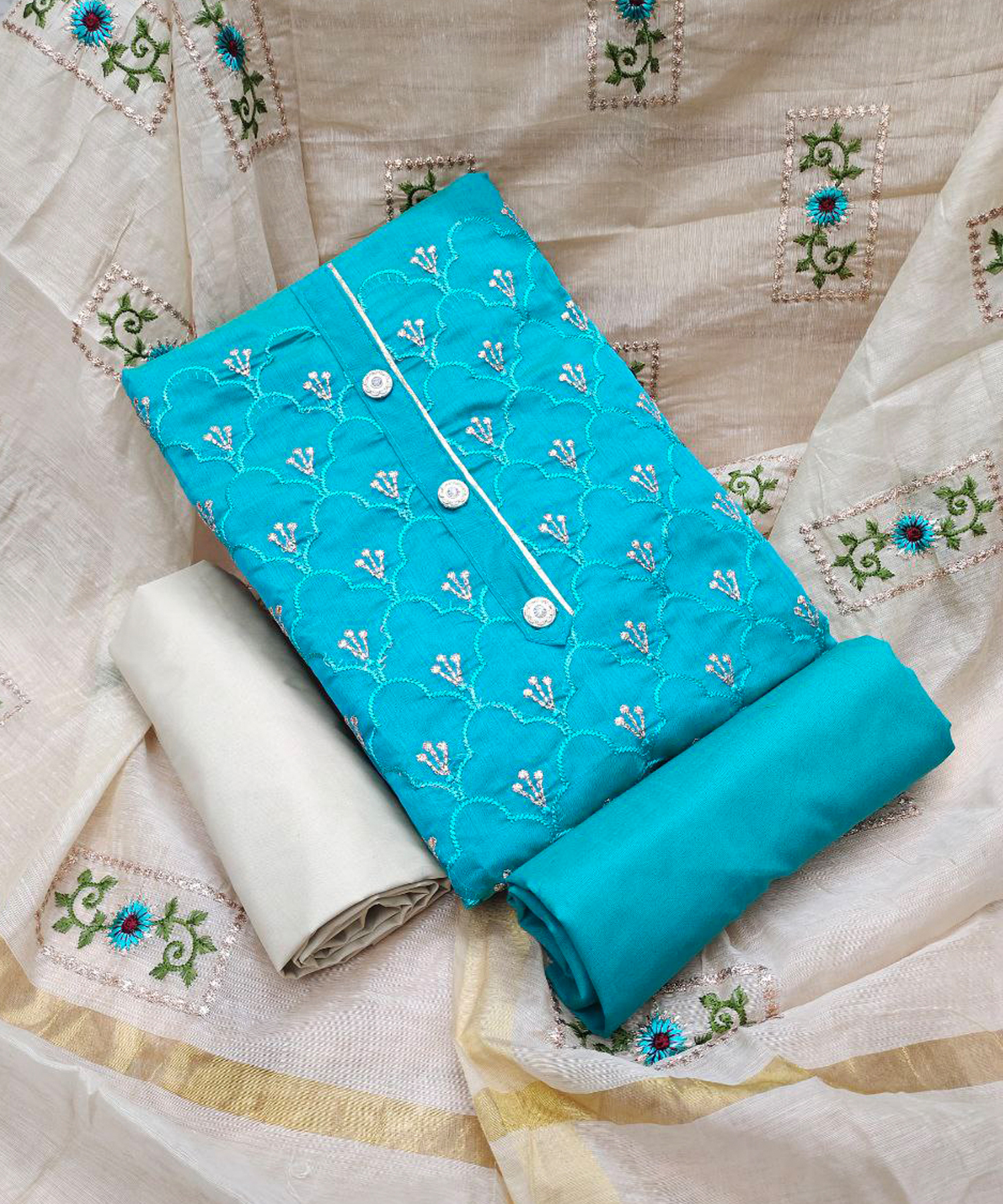 Modal chanderi 4 Color Dress Material