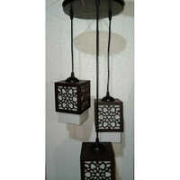 Wooden Chandelier Light - Metal & Glass