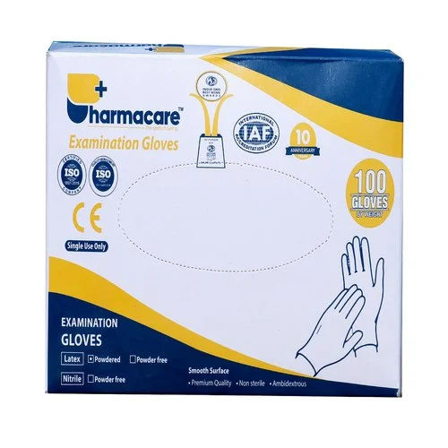 Pharmacare  Latex Rubber Examination Gloves- Pre Powdered