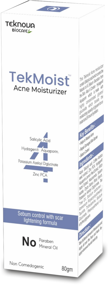 Tekmoist Acne Moisturizer - Cream Form, 1% Salicylic Acid, 3% Hydagen Aquaporin, 0.5% PAD | 24-Hour Moisturization, Controls Sebum, Reduces Itching and Inflammation