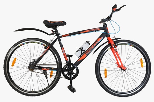 Hybrid Bicycle - Steel Frame 700x35C Wheel Size | Threadless Suspension Fork Double Wall Alloy Rim V Brake Quick Release Seat Clamp PU Saddle Imported Black ED Spokes Water Decal Fender Included