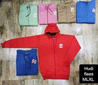 Fleece Hoodie - Polyester Fleece, Ml/xl Size, Red Color, 500g Weight - Zip Closure, Kangaroo Pocket, Perfect For Casual Wear & Outdoor Activities