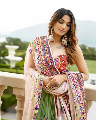 Striking Cotton And Net Peach Wedding Designer Digital Printed Lehenga  Choli - All India Reseller