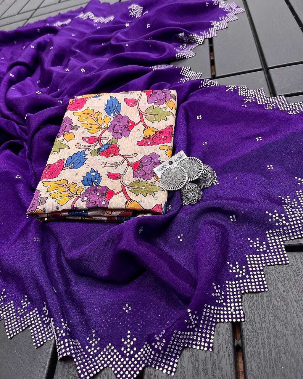 Designer Saree  With Silver Jhumka Earnings