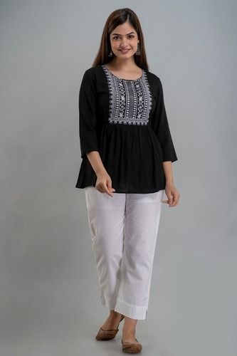 Ladies Rayon Embroidered Tops