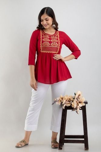 Women Rayon Embroidered Top