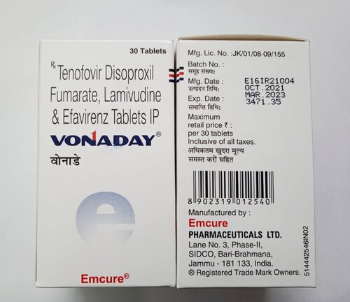 Tencfovir Disoprocil Fumarate Lamivudine Efavirenz Tables Ip(Emcure)