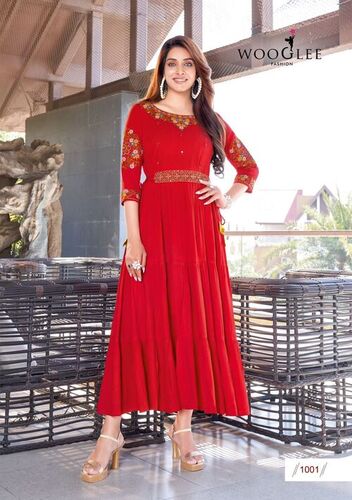 Stylish Rayon Embroidered Gown with Handwork