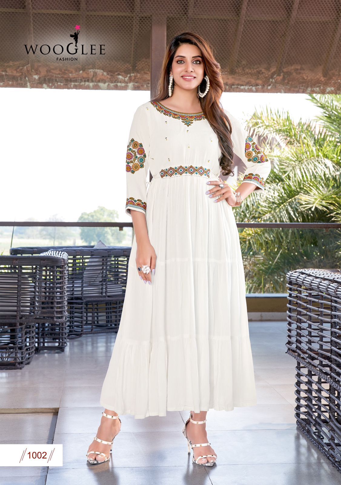 Stylish Rayon Embroidered Gown with Handwork