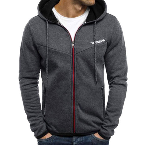 Black Mens Zipper Hooded Jacket