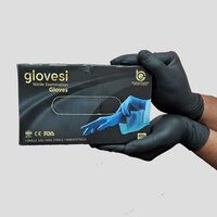 Glovesi Black Nitrile Examination Gloves - Rubber, 9 Inch Length, Black Color | Disposable, Waterproof, Recyclable, A Plus Grade, Cuffed
