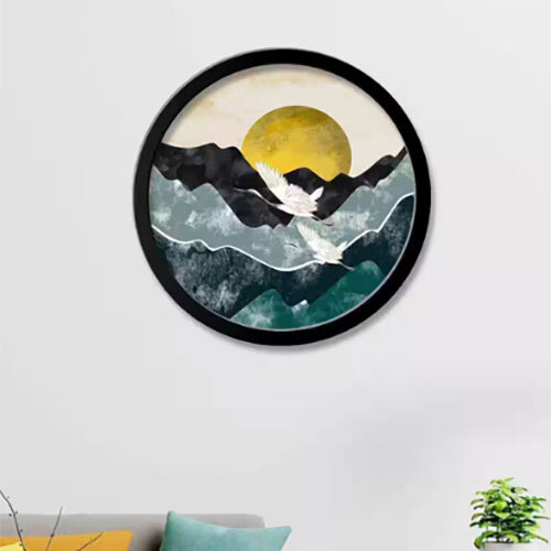 Modern Art Nature Scenery With Round Shape Canvas Wall Painting