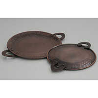Copper Serving Tawa - Round, Various Sizes Available | Matt-glossy Finish, Cool-to-touch Brass Handles, Ideal For Tandoori Dishes