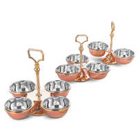 Copper Pickle Set - Metal, Various Sizes Available | Elegant Copper-stainless Steel-brass Design, Glossy Finish, Round Shape, Traditional Indian Serveware