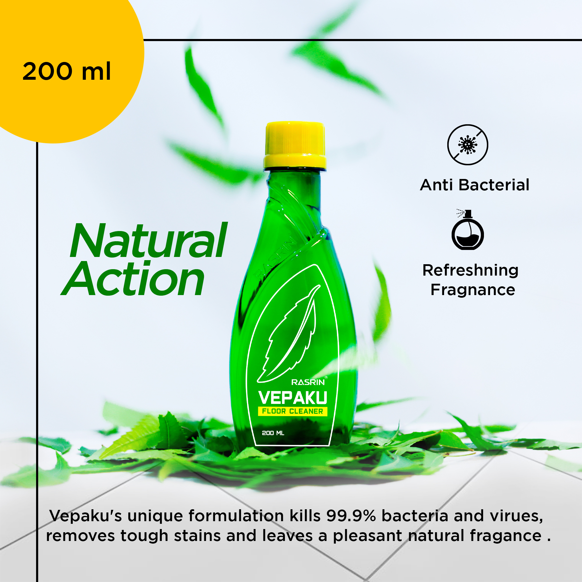 Vepaku Floor Cleaner 200 ML Disinfectant Floor Cleaner Floor Cleaner Liquid And Eco friendly Floor Cleaner with Power of Neem Extract