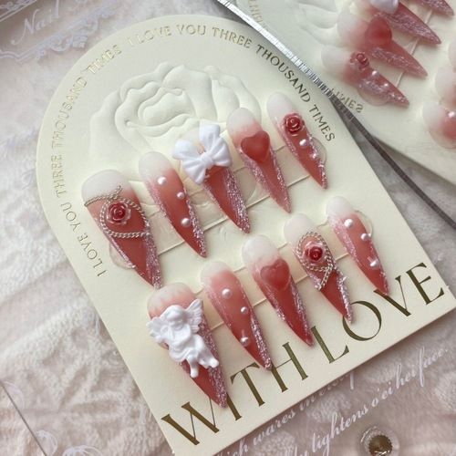 Polished Artificial Nails Hand Made Fashionable Handmade Press-On Nail Sets Instant Manicure Nails - Color: Red