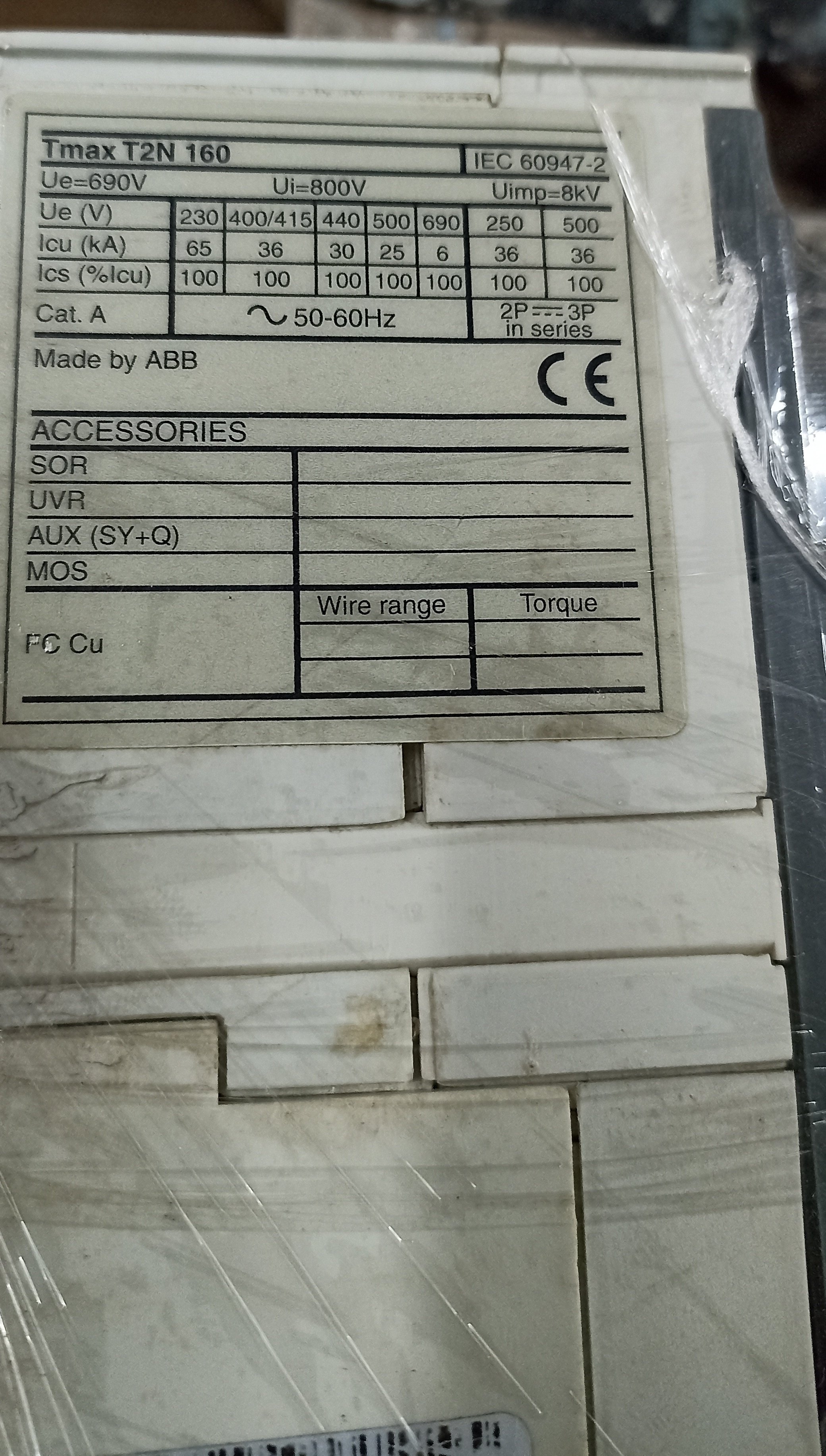 ABB SACE TMAX 63A 3P MCCB