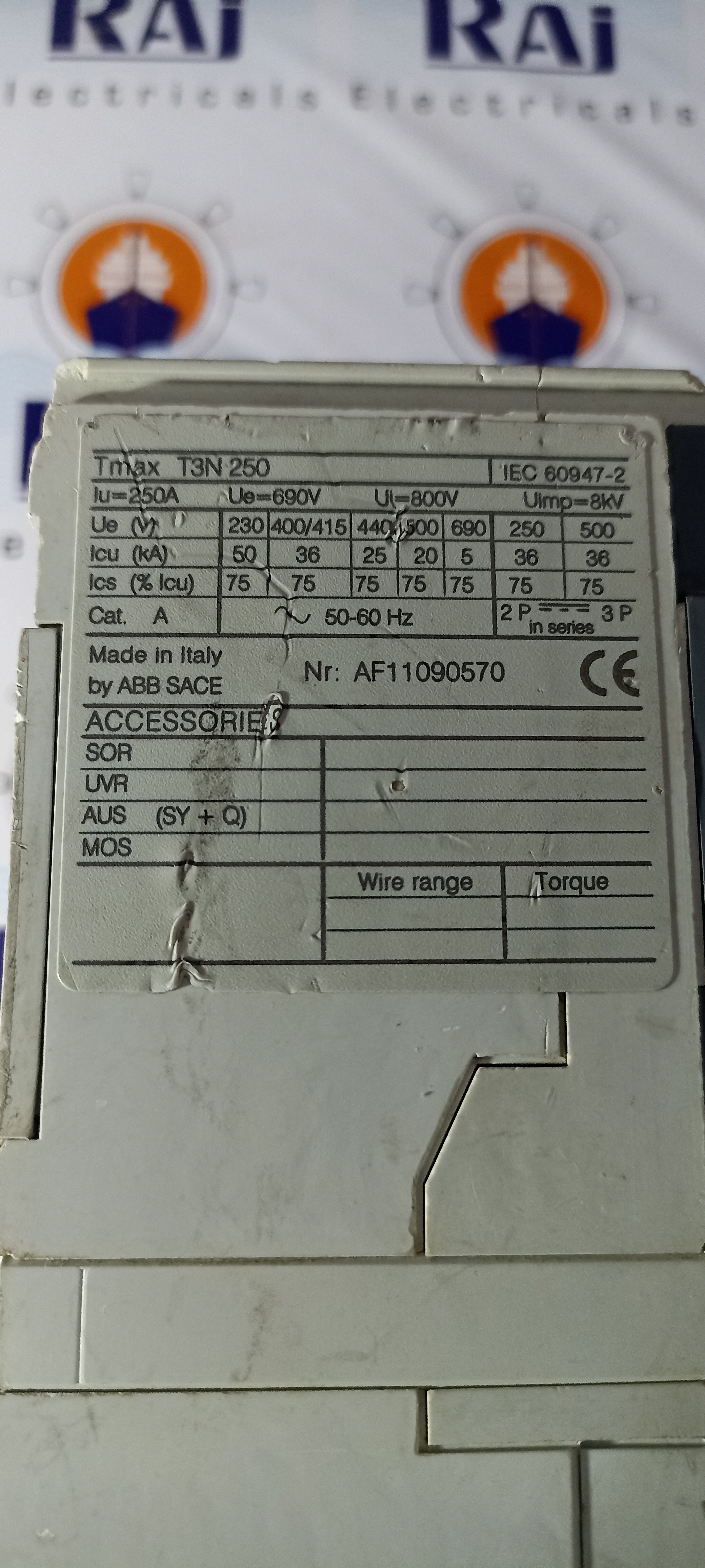 ABB SACE TMAX 200A 3P MCCB