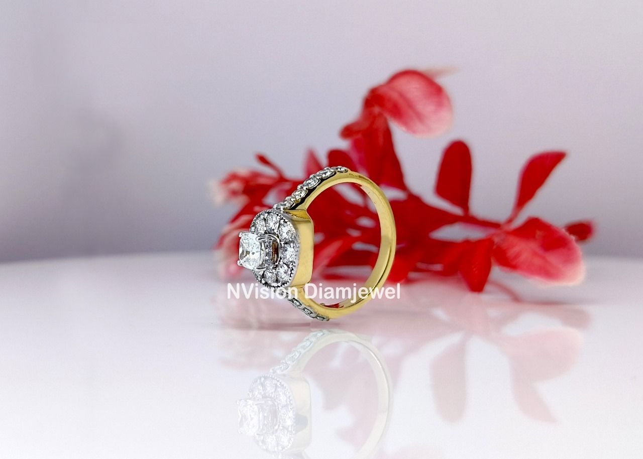 Natural Diamond Solitaire Halo Diamond Ring