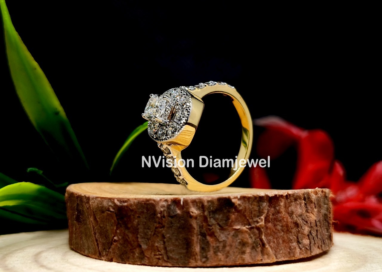 Natural Diamond Solitaire Halo Diamond Ring