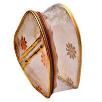 Heart Shape Make Up Bag - Pvc Material, Different Sizes Available, Golden Color | Zipper Top Handle For Easy Carrying In Household Use