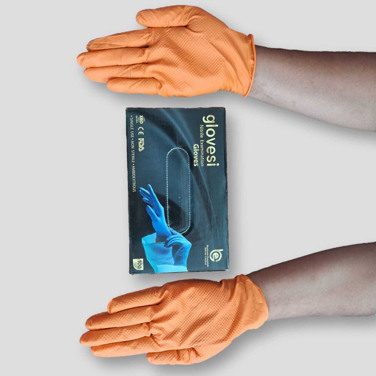 Orange Nitrile Powder Free Examination Gloves