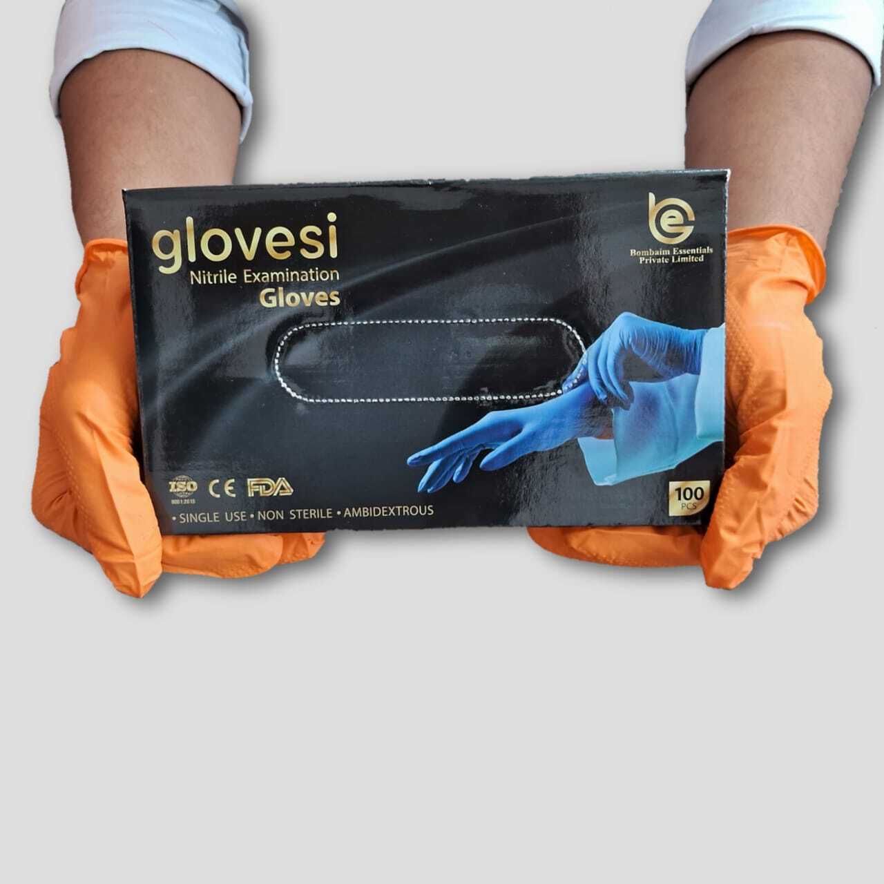 Orange Nitrile Powder Free Examination Gloves